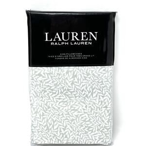 Ralph Lauren Spencer Leaf Sateen 2 KING Pillowcases Sage Green NIP